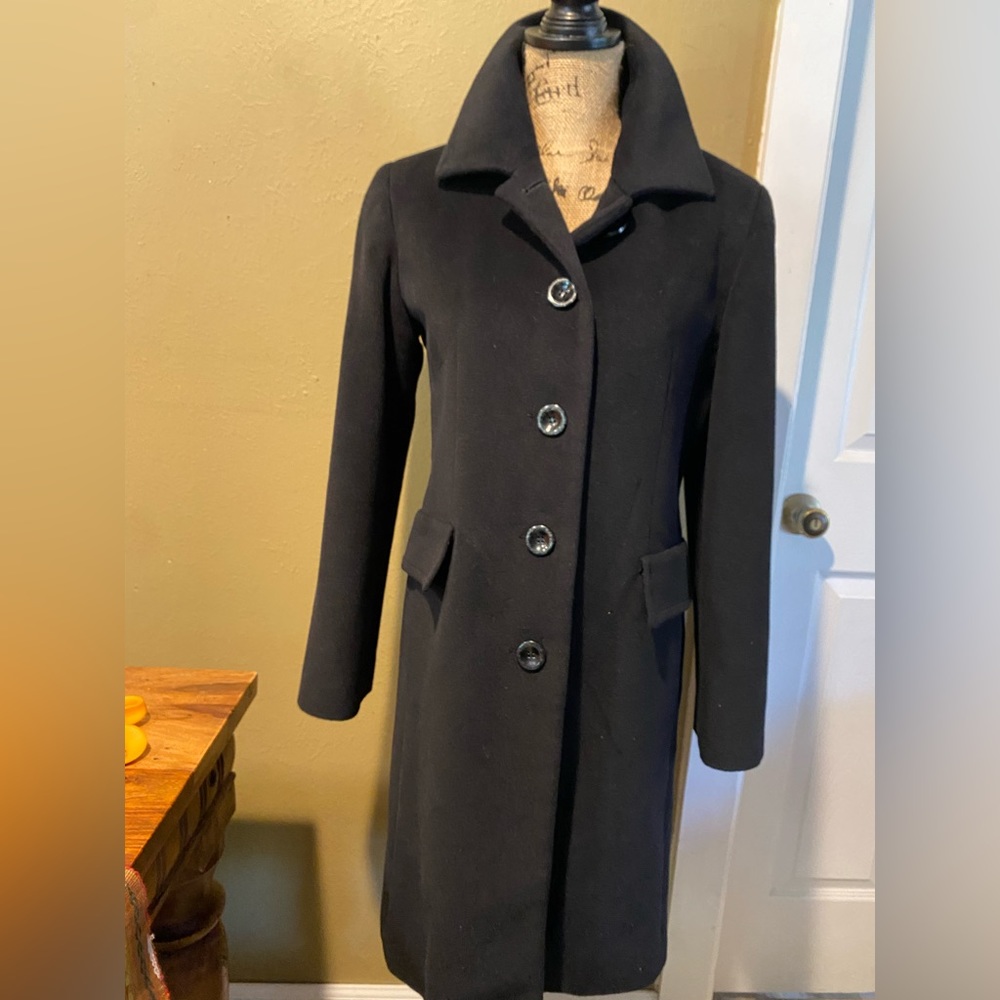 Black angora & wool pea coat